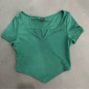 SHEIN Green Asymmetrical Crop T-Shirt